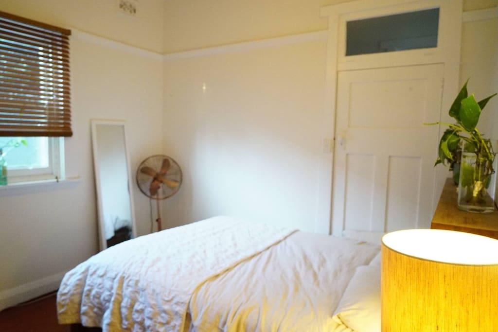 The room has a Queen bed, fan, electric blanket, mirrors, desk etc.