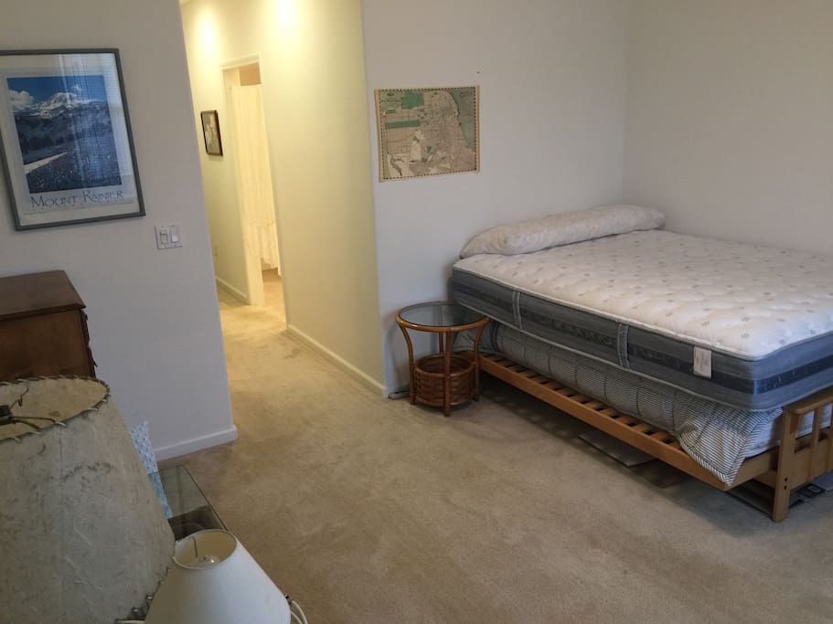 master bedroom. beds are stacked right now but ill put one on the floor when you arrive