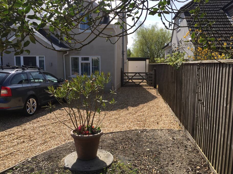 Parking and side gated private entrance