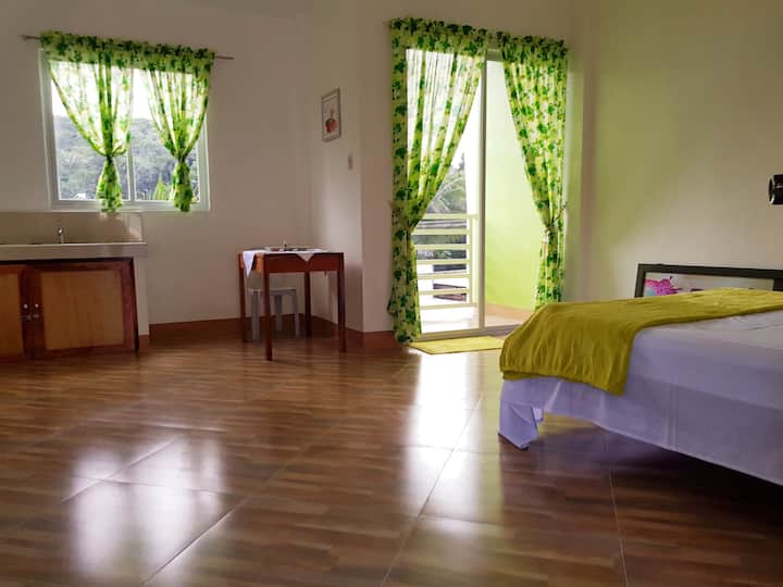 最大4名様までご利用いただけるファミリールーム。バルコニー、エアコン、エンスイート、ケーブルテレビ、Wi - Fiが備わってい
ます。1泊あたり2,100ペソ。よろしくお願いします。