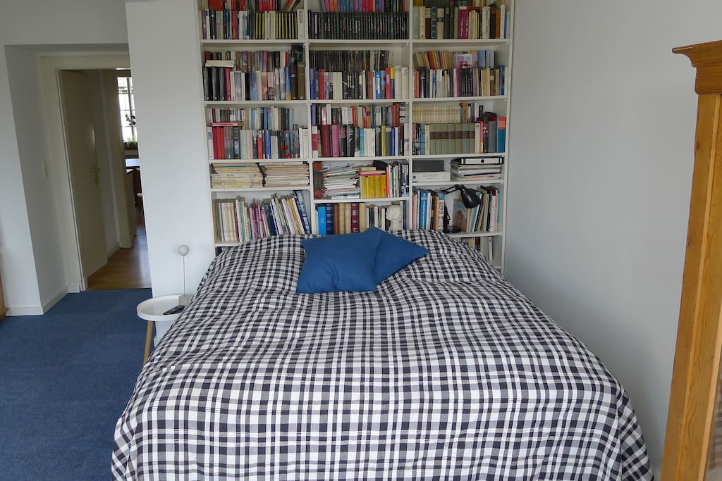Doppelbett im Wohnzimmer - und ein paar Bücher