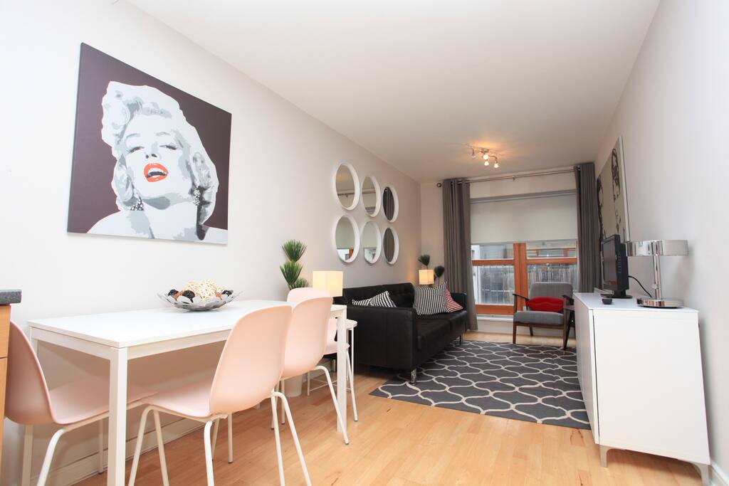 Open plan kitchen and dining area.