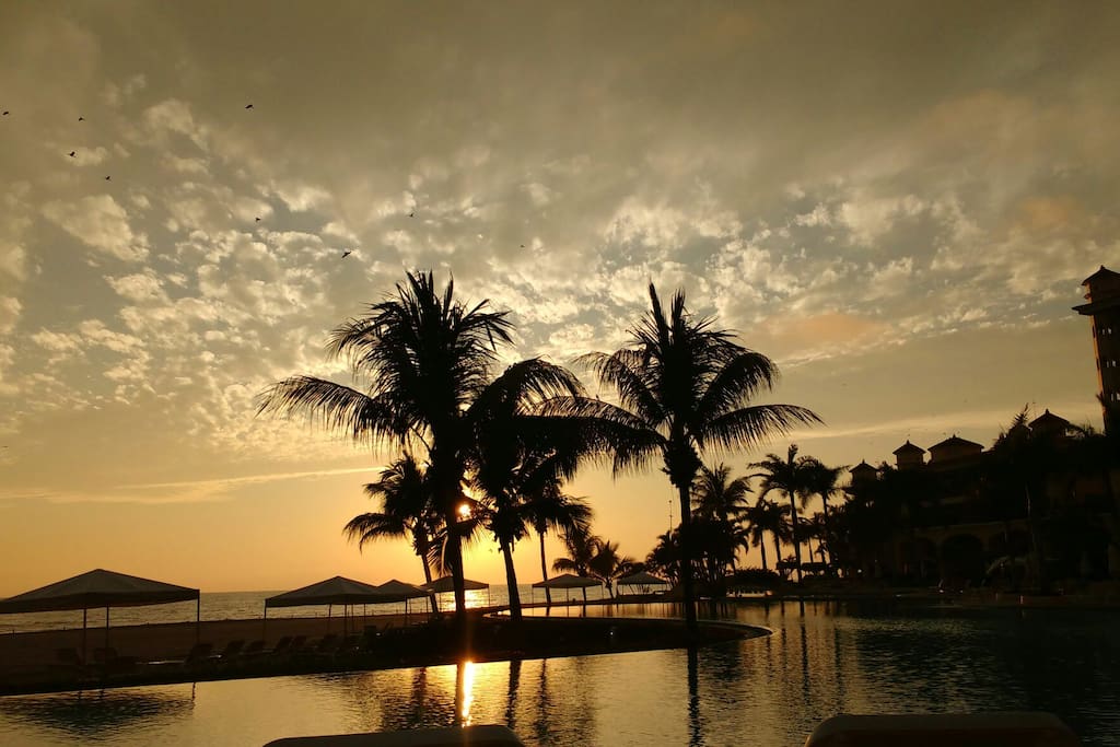 Beautiful sunset at pool area