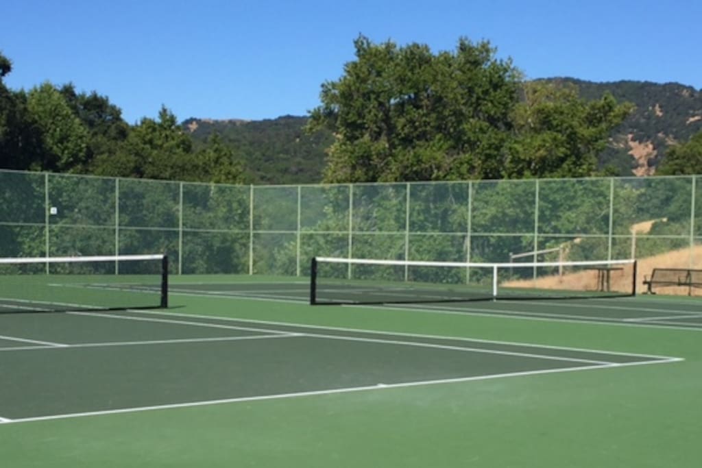 An extra racquet is in the garage, in case you forgot yours.
