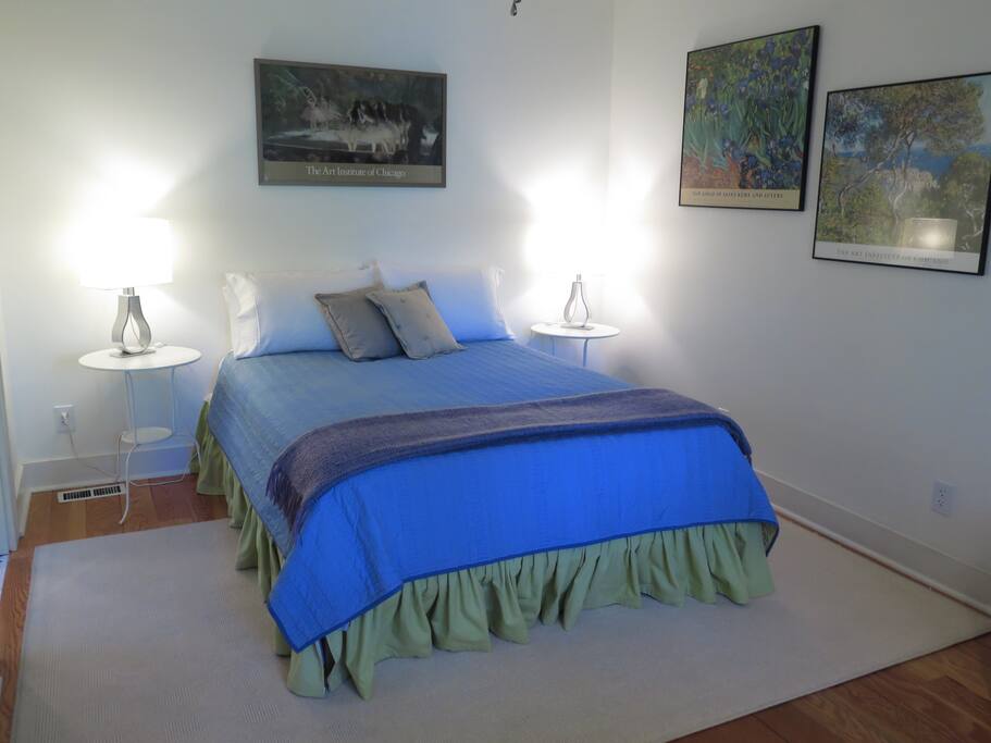 Comfy queen bed, great for reading, too.
