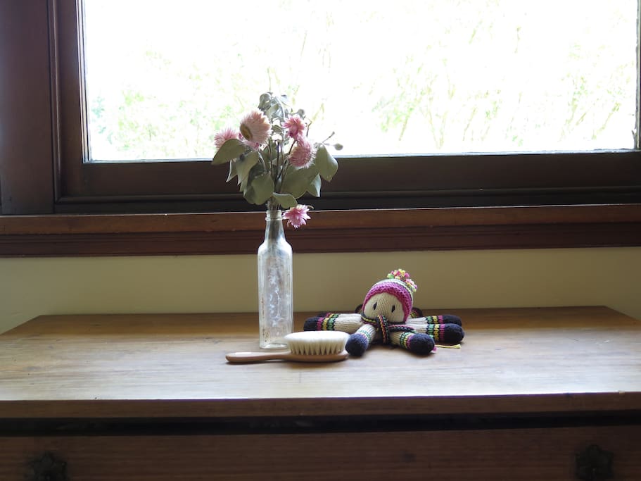 Paper daisies and an antique bottle from a friend's farm in Lake Cargelligo