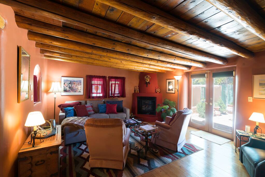 Living area with French doors to back courtyard.