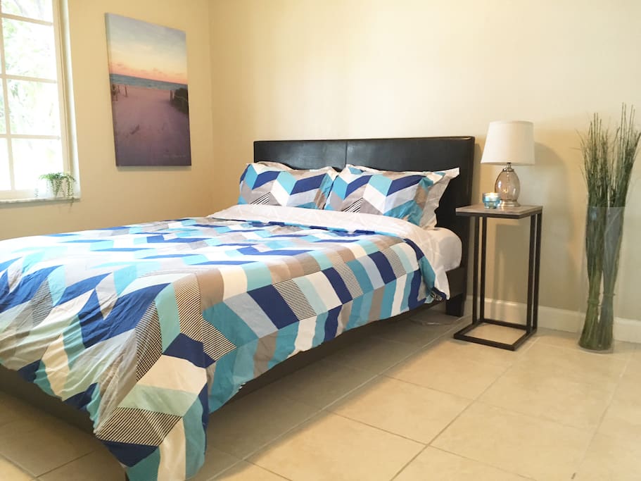 Rest in a comfortable brand new queen size bed.