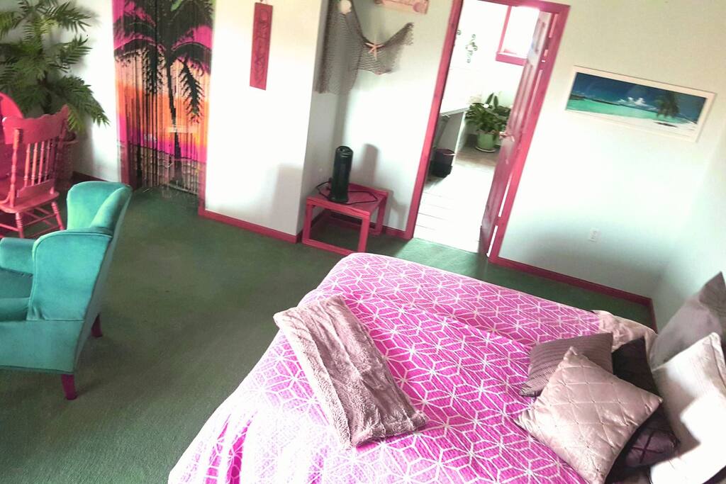 Scandinavian sleep style duvets means two! Don't tug, just sleep. En Suite is completely private a very large.
Plenty of room for an AirBed or crib or both. This room is kid friendly 