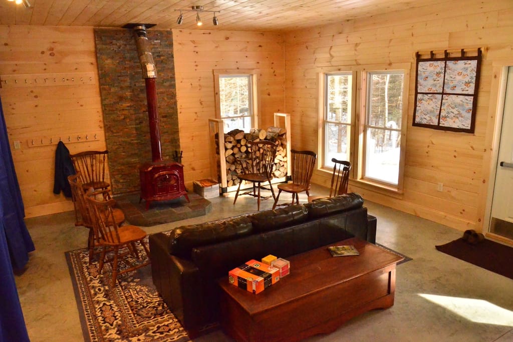 Cozy up by the woodstove with a book, a game or conversation with friends.