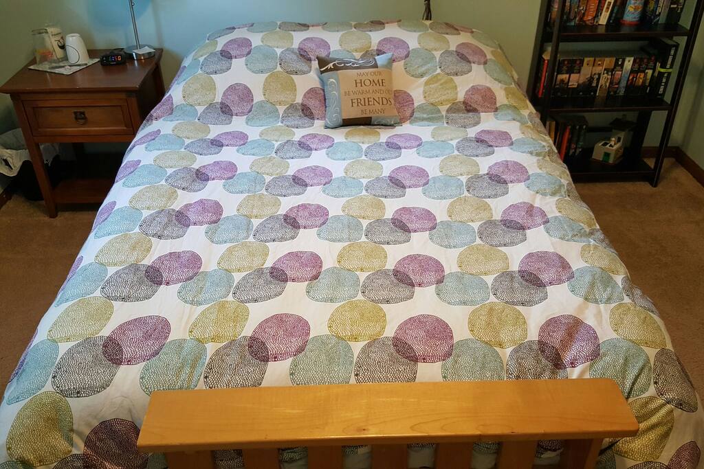 Full-sized futon with foam/spring combination mattress.