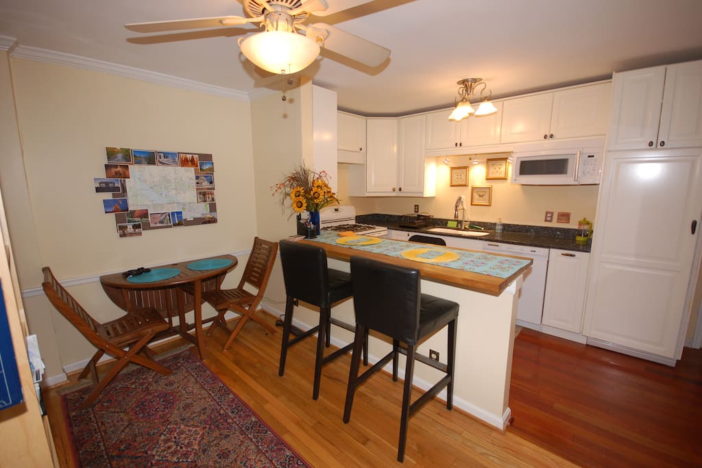 Kitchen and dining area. The table can open for 4.