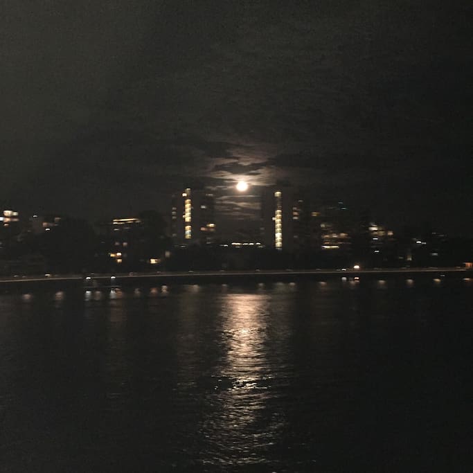 Full moon on river five min walk away