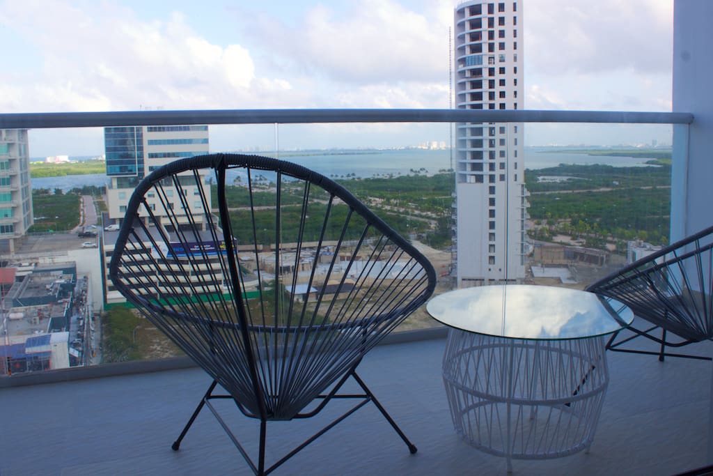 The balcony overlooking Caribbean Sea and Nichupte Lagoon