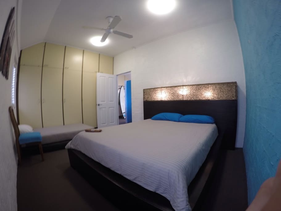 This is the room when setup for 3 people with additional single bed