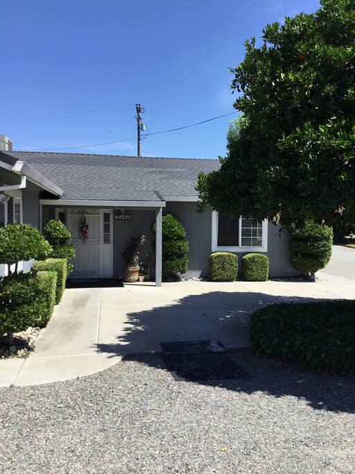 The front of our home, with a 75 year old orange tree in front:)