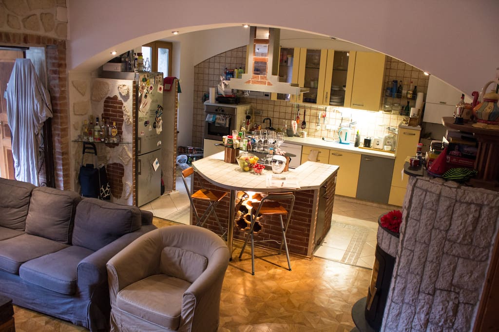Nice living room with open kitchen