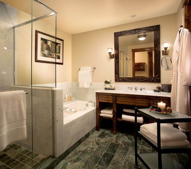 Soak in our tub with Thymes Eucalyptus Bath Products