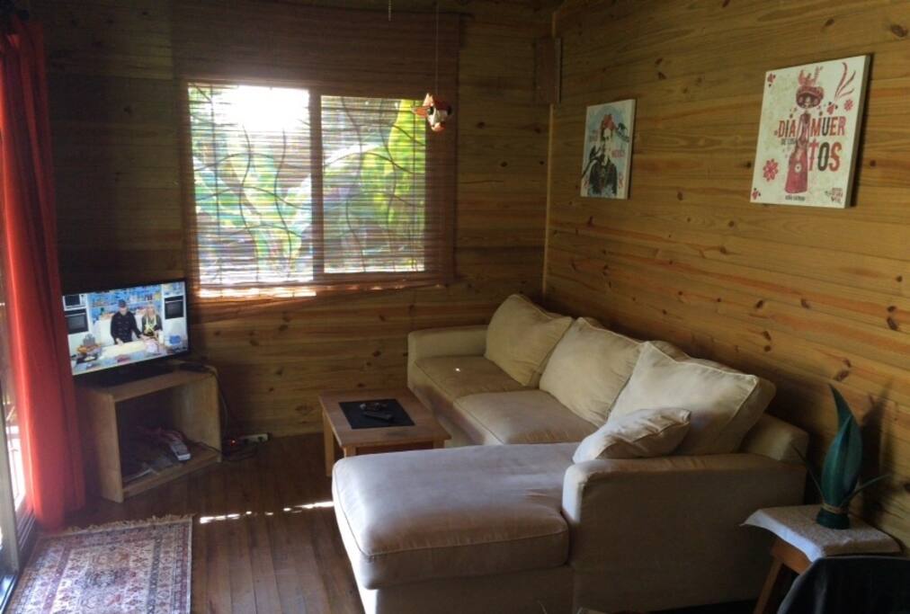 Living room with a big comfortable sofa and flatscreen TV