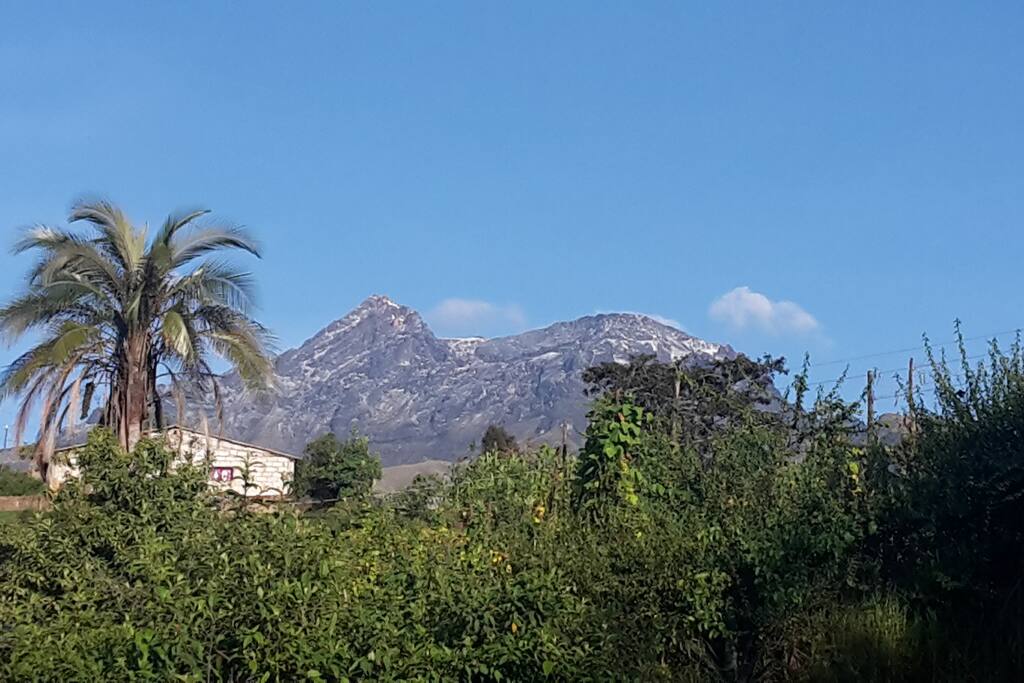 En un día despejado desde el lugar de hospedaje se puede disfrutar del volcán Cotacachi.