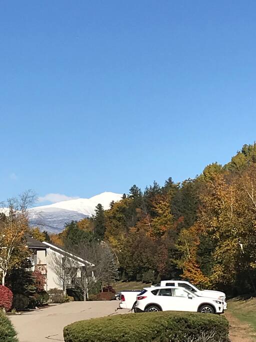 Top of Mt. Washington from your deck all covered with snow. It’s October 26,2018 in the mountains of New Hampshire. Ski season is just around the corner and other winter adventure
Are Awaiting ....just for you.