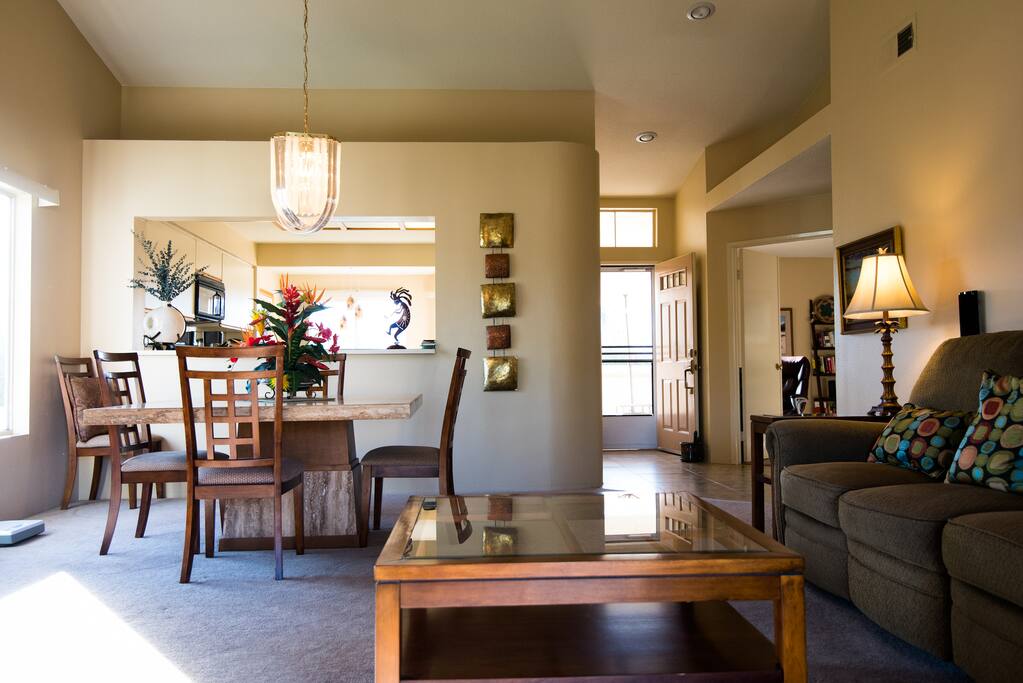 Living/Dining greatroom opens to Den, Entry and Kitchen