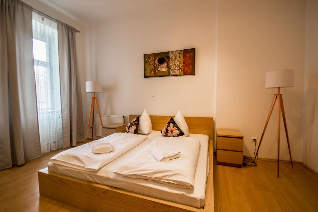 Bedroom with a big duble bed. We will privide you with linen and towels