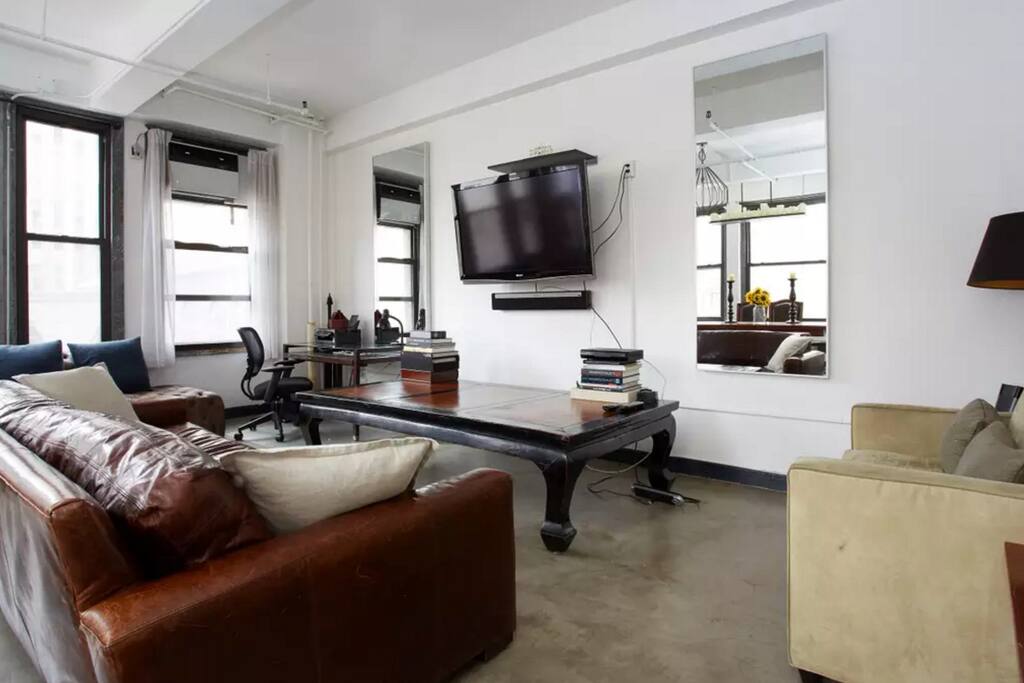 The leather couch and fold out single couch sleep two people if necessary. Pillows and sheets provided.
