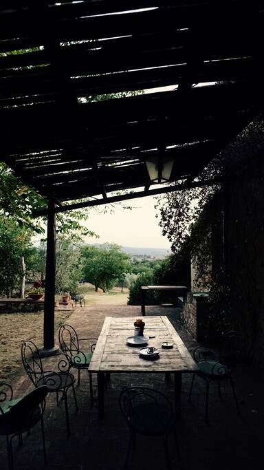 Shaded dinning terrace with sunset views