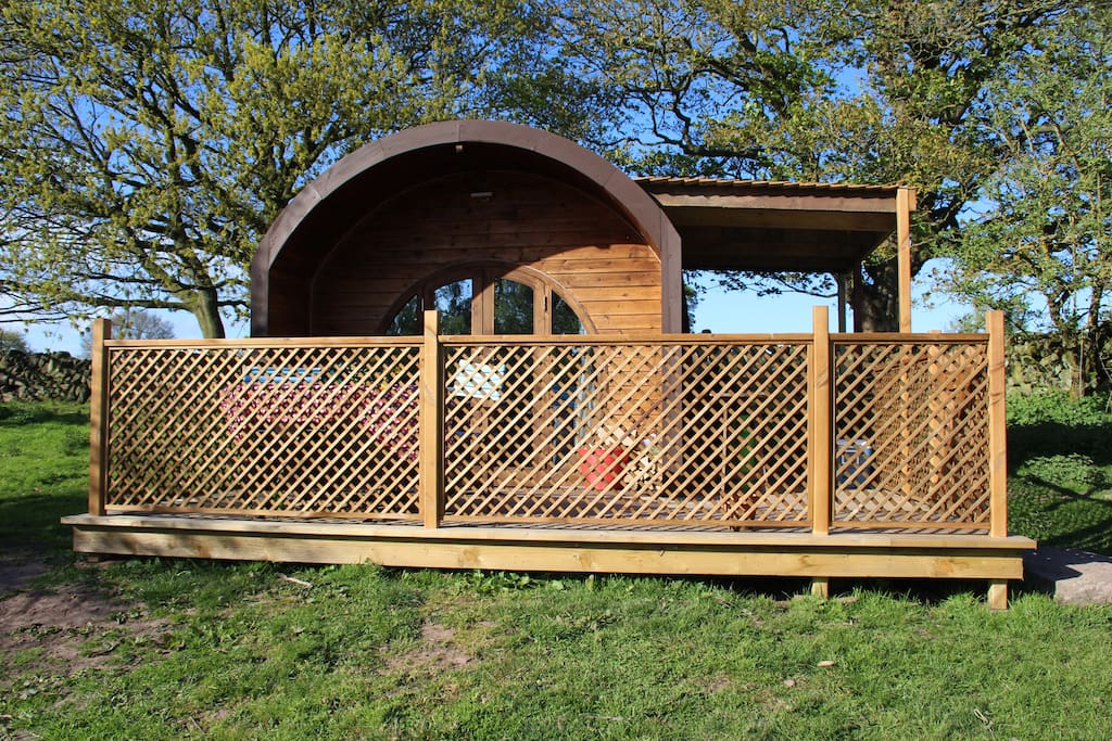 Secluded Pod with outside kitchen and dining area.