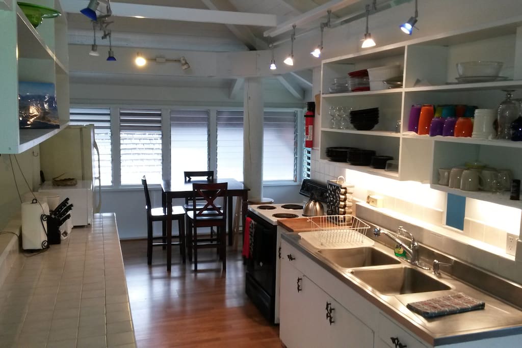 Kitchen and seating (left)