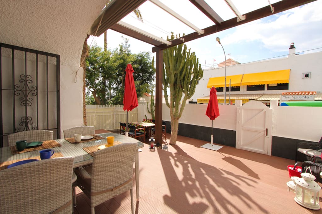 The sun is on the veranda most of the day.