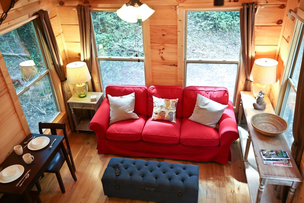 Roomy, yet cozy with high ceilings.