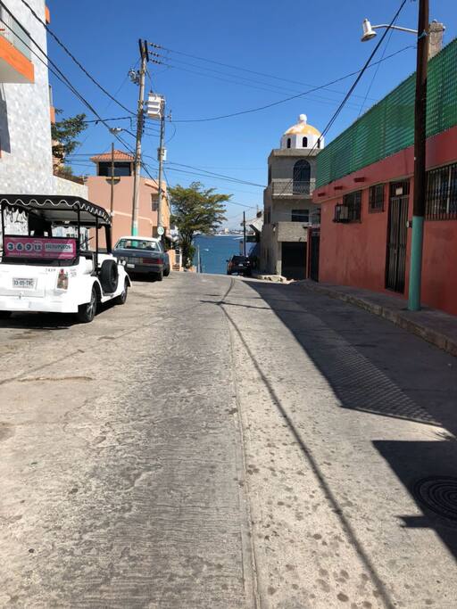 Looking down street in front to beach