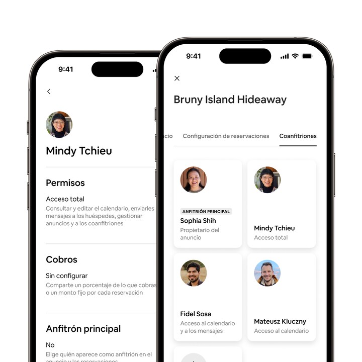 La aplicación de Airbnb con los nuevos permisos y las nuevas comisiones para coanfitriones.