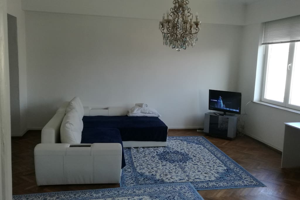 Living space with convertible sofa
