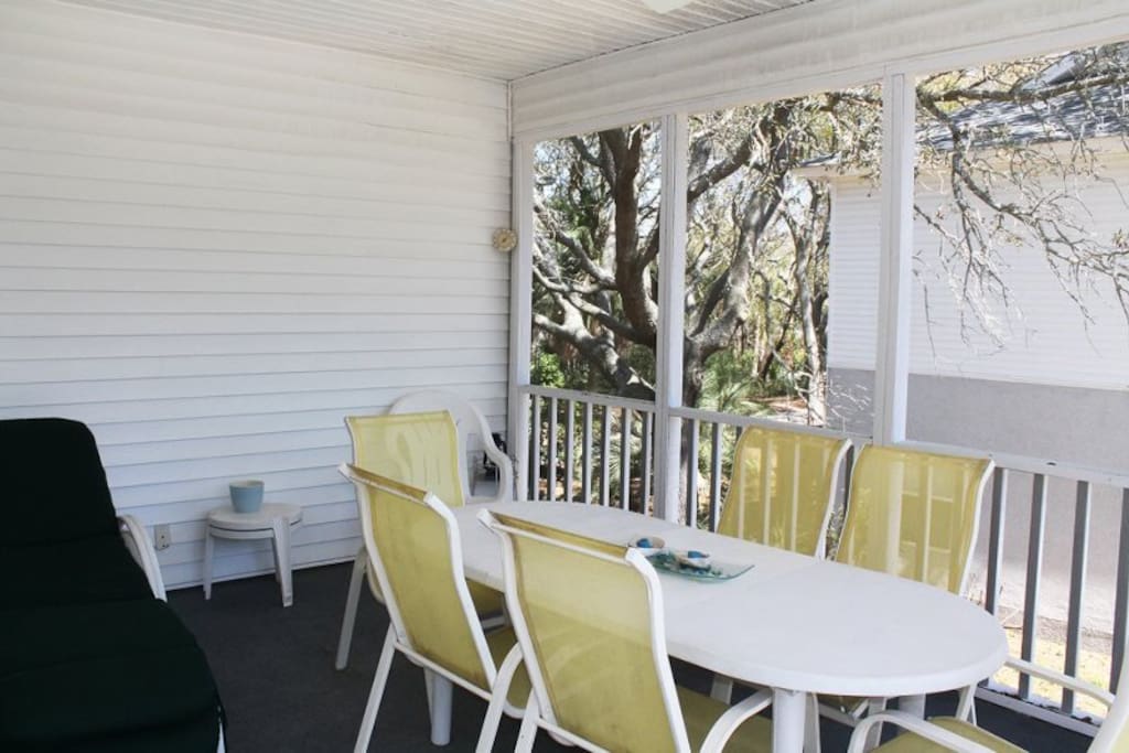 Have your coffee, cocktail, or a delicious meal on the screened balcony