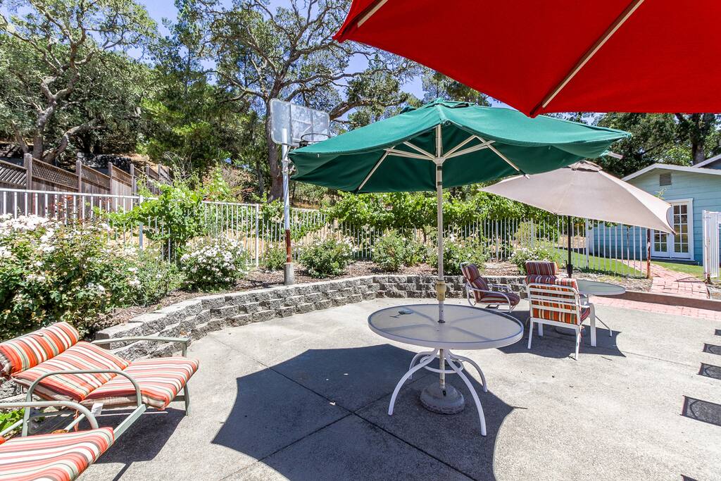 Lots of outdoor seating for reading or relaxing in the sun.