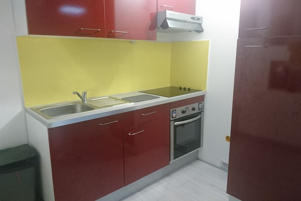 cuisine simple mais efficace avec plaques,four,frigo rangements