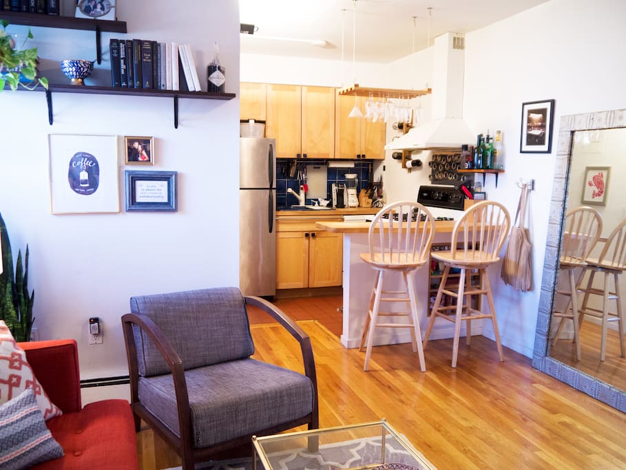 Living room and kitchen.