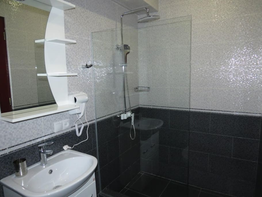 state-of-the-art bathroom with double shower head