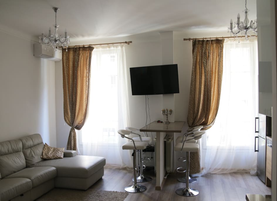 Living room with open kitchen