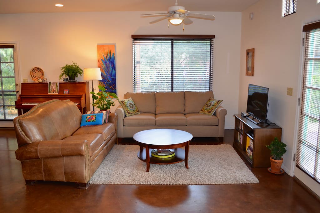 The living room has a 40" TV with Netflix and a new queen sleeper sofa.