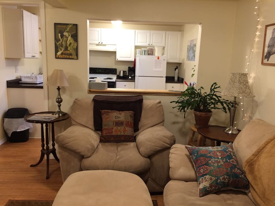 View from Living Room to kitchen through pass-through window