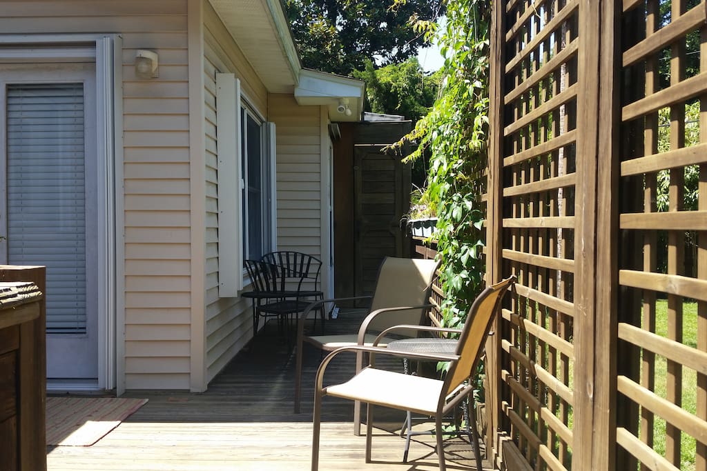 Back deck. The door in the back of photo goes to a outdoor shower.