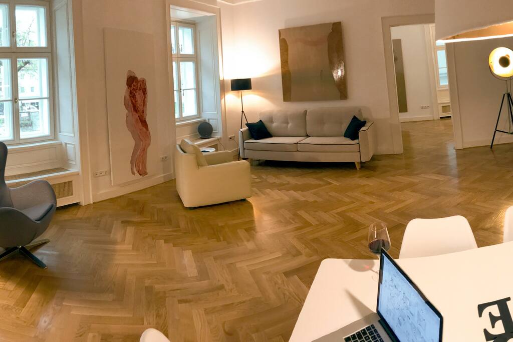 Spacious living room with art from our favorite painter