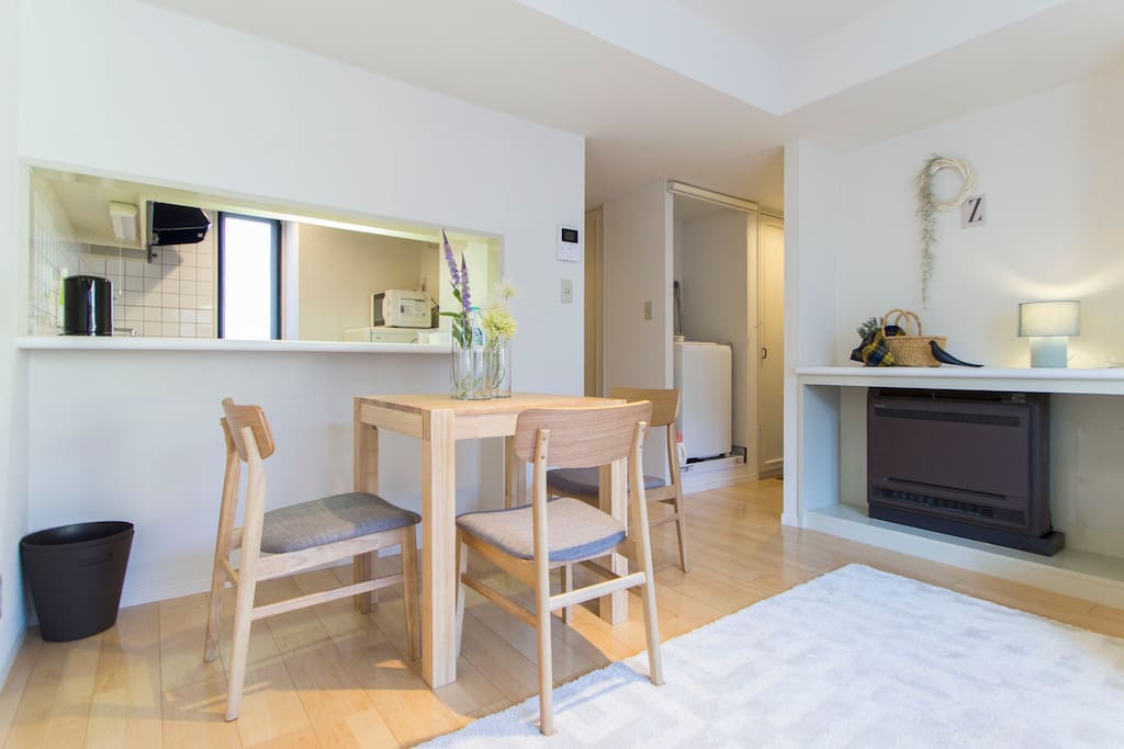 Living room with 1 dining table for 4 guests
