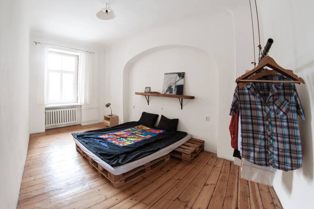 The bed in your private bedroom accommodates 2, but if you have additional guests, there is spare mattresses available