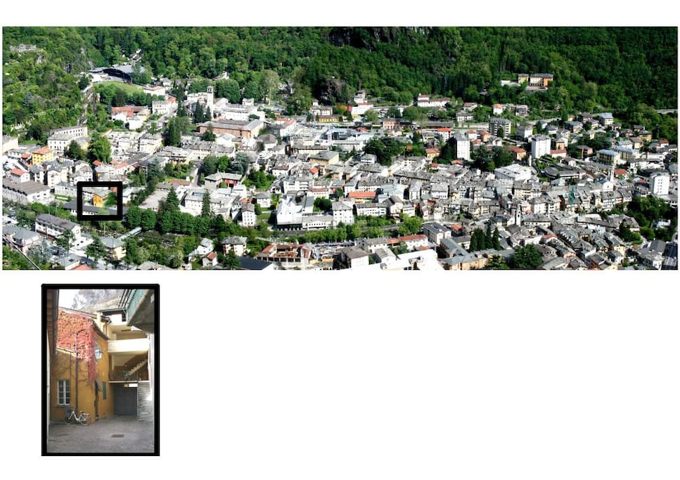 Ubicazione della casa indipendente in Vicolo Della Cartara, nel centro storico di Chiavenna