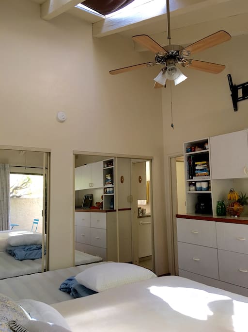 Tall ceilings and skylights make for an extra roomy and bright experience